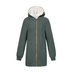 Veste en polaire à capuche pour femme, bleu canard, avec doublure sherpa