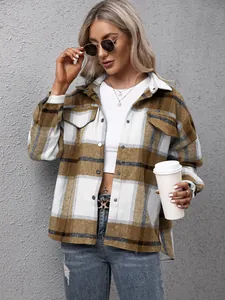 Stijlvolle dames oversized geruit flanellen overhemdjack met borstzakken