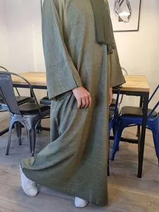 Detailed view of modest olive green textured robe with loose fit design