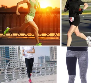 Detail view and lifestyle shots of professional neoprene leg trimmers for sweat.