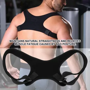 Adjustable back posture corrector shown worn by model and in product detail view