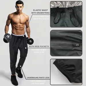 Vue détaillée du pantalon de sauna pour hommes avec taille élastique et poches.