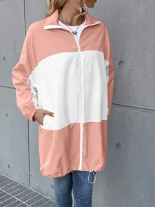 Close-up of color-block waterproof jacket for outdoor sports and casual wear