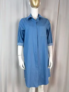 Abito chemisier classico in denim blu taglie forti con tasca e maniche