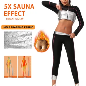 Ensemble de sauna pour femmes avec doublure argentée thermique et haut court manches longues