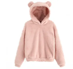 Zachte roze fleece hoodie met schattige pluche dierenoortjes aan de capuchon.