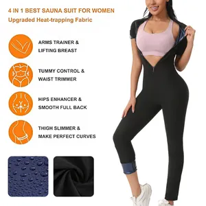 Détail de la combinaison sauna noire pour femme montrant le tissu thermo-actif et courbes.