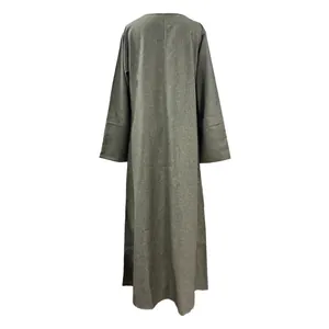 Minimalist solid grey long robe with round neck and loose floor-length silhouette