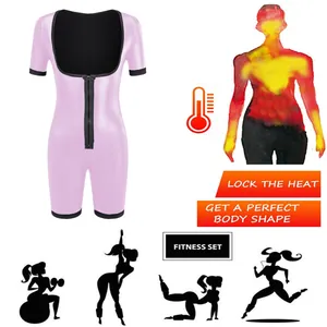 Damen pinkfarbener Saunaanzug kurzarm für Fitness, Wärmespeicherung und Körperformung