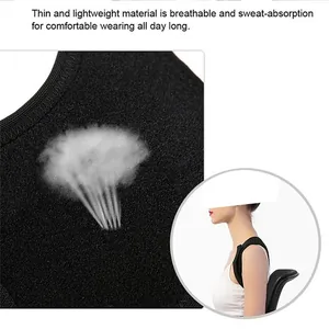 Close-up detail of breathable material and model wearing the posture corrector vest
