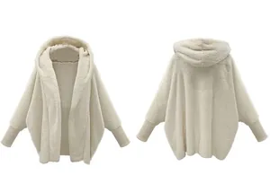 Oversized cream-white hooded fleece teddy jacket showing front and back view details
