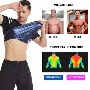 T-shirt de sauna noir pour hommes avec doublure bleue pour la perte de poids efficace