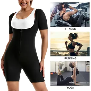 Detail des schwarzen Kurzarm-Saunaanzugs für Damen mit Fitness- und Yoga-Szenarien