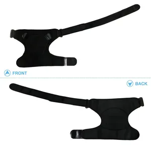 Front and back detail views of an adjustable black compression sports shoulder brace