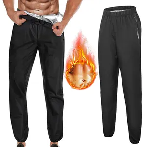 Pantalon de Sauna pour Hommes Enduit d'Argent Thermique Jogging Fitness Taille Haute avec Cordon Poches Sport