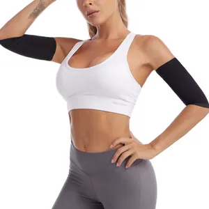Close-up detail of black sauna arm trimmers worn during a fitness workout