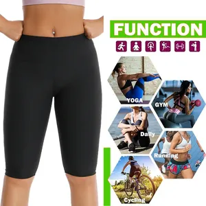 Short de sauna noir à taille haute pour femme, idéal pour le yoga, le fitness et la course.