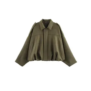 Damen Wildlederoptik Bomberjacke Oversize Revers Reißverschluss Mode Streetwear Lässig Top Einfarbig Langarm