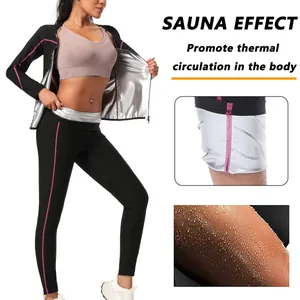 Vue détaillée de la combinaison de sauna pour femme avec doublure argentée thermique et gouttes