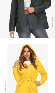 Veste à capuche imperméable légère avec cordon de serrage et doublure en maille respirante