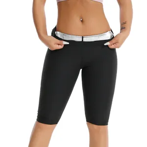 Gros plan sur un legging de sudation noir pour femme avec doublure intérieure argentée