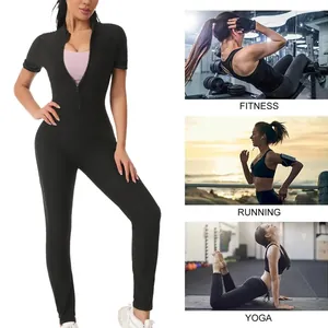 Combinaison de sauna noire pour femme pour le fitness, la course à pied et le yoga.