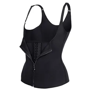 Gilet de sudation en néoprène noir pour femme avec fermeture éclair frontale et bretelles