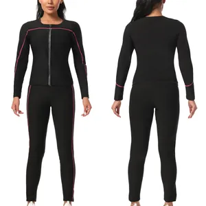 Vue avant et arrière du costume de sauna noir à manches longues pour femmes