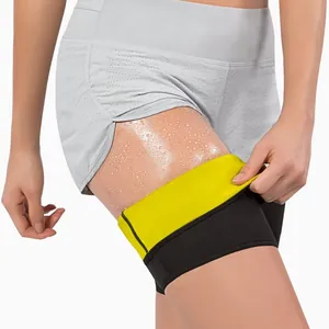 Neoprene thigh sweat band for women showing intense sauna effect during fitness workout