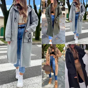 Dames Lange Oversized Fleece Gevoerde Rits Hoodie Jas Casual Sport Effen Kleur Lange Sweatshirt Jas Top