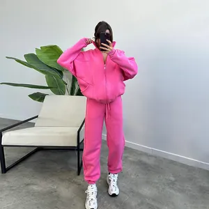 Women Casual Fleece Lined Sweatshirt And Pants Set Autumn Winter Loose Quarter Zip Top And Bottom Sporty Loungewear Jogger Suit
