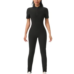 Combinaison de sauna noire pour femme pour yoga et fitness avec fermeture éclair