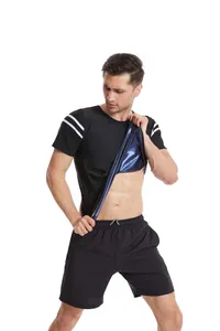 Détail du t-shirt de fitness sauna pour homme montrant la doublure bleue thermique