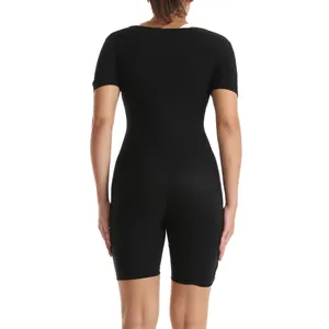 Rückansicht eines schwarzen Damen-Kurzarm-Sauna-Bodysuits für Fitness und Gewichtsverlust.