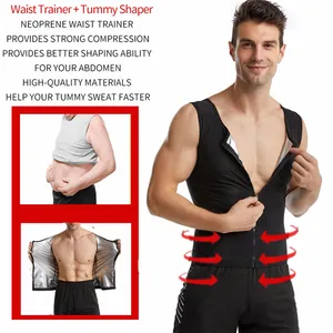 Vue détaillée du gilet de sauna pour hommes avec doublure argentée et fermeture éclair à l'avant