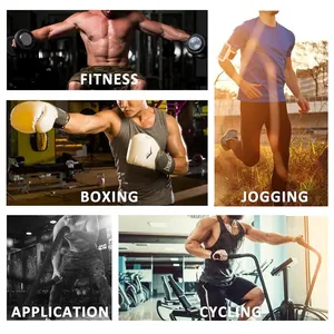 Collage d'hommes portant des t-shirts de sport sudation pendant le fitness, la boxe et le jogging.