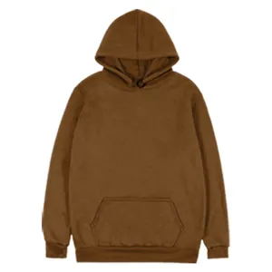 Vue détaillée de face d'un sweat à capuche marron surdimensionné avec poche kangourou