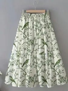 Γυναικεία Casual Ψηλόμεση Midi Φούστα σε Γραμμή Α με Φλοράλ Σχέδιο Μποέμ Φούστα με Ελαστική Μέση Άνοιξη Καλοκαίρι