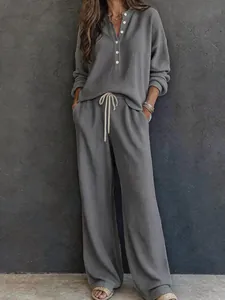 Set relax in maglia a nido d'ape grigia con maglia a maniche lunghe e pantaloni larghi