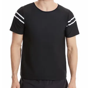 T-shirt de sauna fitness noir pour hommes avec deux rayures blanches aux manches