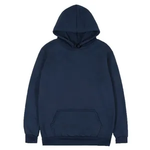 Vue détaillée d'un sweat à capuche bleu marine décontracté et uni pour femmes en coton