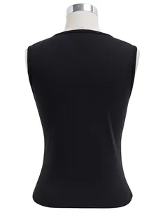 Detailed back view of a slim-fit black sleeveless tank top on a mannequin torso