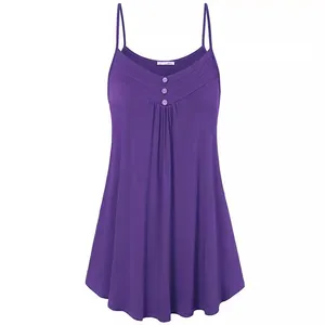 Élégante robe nuisette plissée violette sans manches avec détails de boutons pour l'été