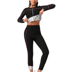 Ensemble de sauna noir pour femmes avec doublure argentée pour le fitness et le sport.