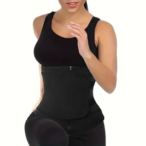 Ceinture de sudation noire pour femmes avec fermeture éclair et velcro de fitness