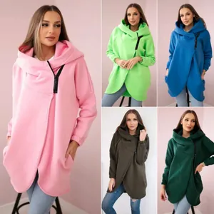 Γυναικεία Ζακέτα Φούτερ με Κουκούλα Fleece Μεγάλο Μέγεθος Ασύμμετρο Φερμουάρ Μακρυμάνικο Oversized Μονόχρωμο Casual