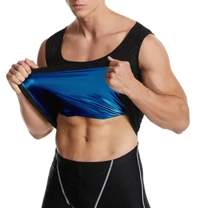 Men's sweat sauna vest with blue heat-trapping coating for fitness and weight loss