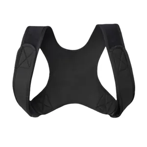Adjustable black back posture corrector for men and women on white background