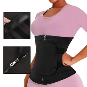 Gaine amincissante noire avec fermeture éclair et bandes velcro pour le fitness des femmes