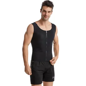 Détail du gilet de sauna zippé pour homme avec tissu de compression noir de sport